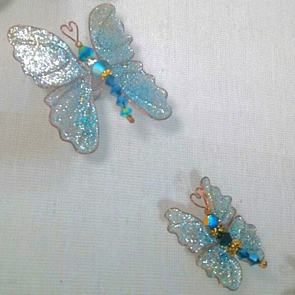 Whimsical Winged Butterfly Framed Art Hand Crafted 10x10 Blue Morpho Family 3D - Picture 12 of 13